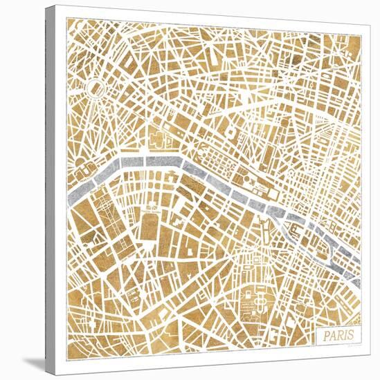 Gilded Paris Map-Laura Marshall-Stretched Canvas