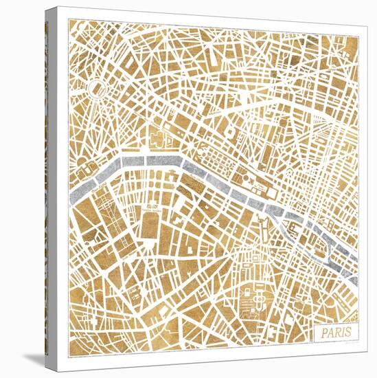 Gilded Paris Map-Laura Marshall-Stretched Canvas