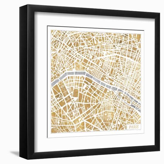 Gilded Paris Map-Laura Marshall-Framed Art Print