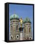 Gilded Statue in the Marienplatz and Towers of the Frauenkirche in Munich, Bavaria, Germany, Europe-Hans Peter Merten-Framed Stretched Canvas