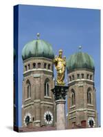 Gilded Statue in the Marienplatz and Towers of the Frauenkirche in Munich, Bavaria, Germany, Europe-Hans Peter Merten-Stretched Canvas