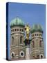 Gilded Statue in the Marienplatz and Towers of the Frauenkirche in Munich, Bavaria, Germany, Europe-Hans Peter Merten-Stretched Canvas