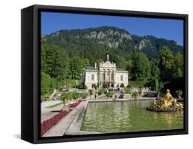 Gilded Statues and Pool in the Gardens in Front of Linderhof Castle, Bavaria, Germany, Europe-Scholey Peter-Framed Stretched Canvas