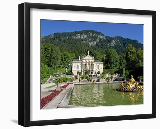 Gilded Statues and Pool in the Gardens in Front of Linderhof Castle, Bavaria, Germany, Europe-Scholey Peter-Framed Premium Photographic Print