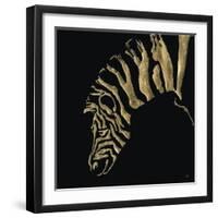 Gilded Zebra on Black-Chris Paschke-Framed Art Print