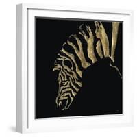 Gilded Zebra on Black-Chris Paschke-Framed Art Print