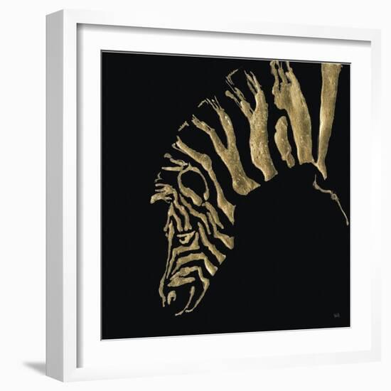 Gilded Zebra on Black-Chris Paschke-Framed Art Print