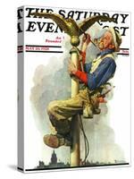 "Gilding the Eagle" or "Painting the Flagpole" Saturday Evening Post Cover, May 26,1928-Norman Rockwell-Stretched Canvas
