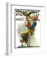 "Gilding the Eagle" or "Painting the Flagpole" Saturday Evening Post Cover, May 26,1928-Norman Rockwell-Framed Giclee Print