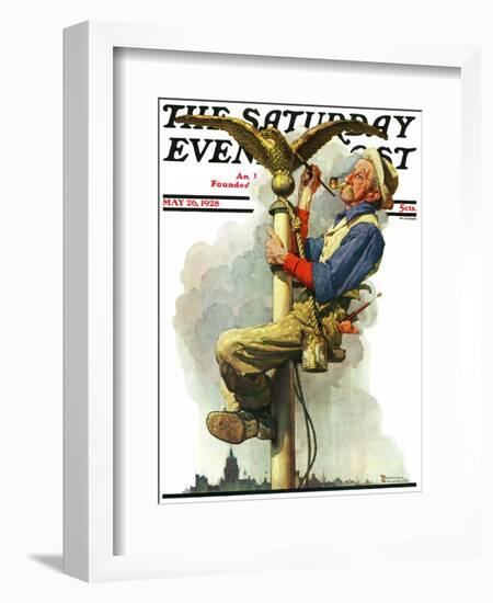 "Gilding the Eagle" or "Painting the Flagpole" Saturday Evening Post Cover, May 26,1928-Norman Rockwell-Framed Giclee Print