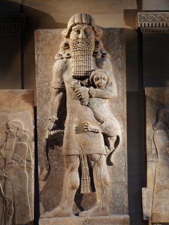 'Gilgamesh, or the Lion Spirit, Stone relief, Assyrian, 8th century BC
