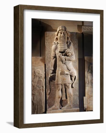 Gilgamesh, or the Lion Spirit, Stone relief, Assyrian, 8th century BC-null-Framed Photographic Print