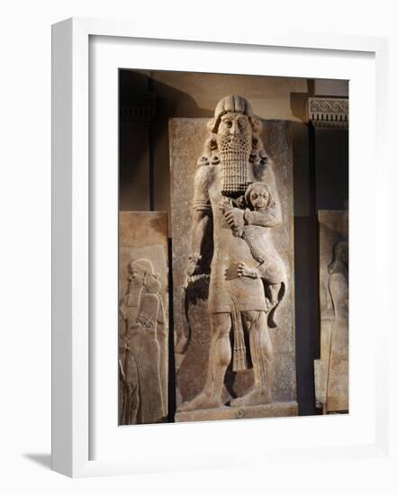 Gilgamesh, or the Lion Spirit, Stone relief, Assyrian, 8th century BC-null-Framed Photographic Print