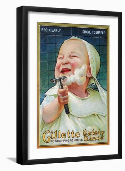 Gillette Safety Razor - Begin Early Shave Yourself-Lantern Press-Framed Art Print