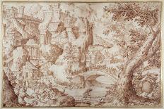 Fantastic Mountainous Landscape with Bridges Spanning Rvines, a City and Travellers-Gillis van Valckenborch-Stretched Canvas