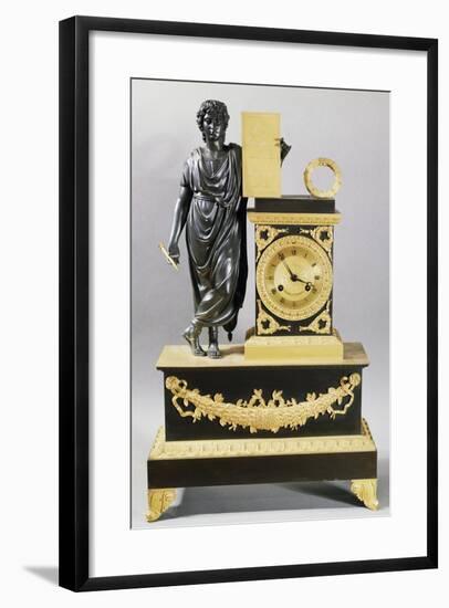 Gilt Brass Pendulum Clock and Figure of Virgil with Stylus and Tablet, France-null-Framed Giclee Print