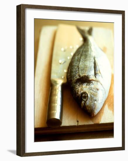 Gilthead Bream on a Wooden Board with Cleaver-Michael Paul-Framed Photographic Print