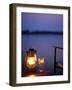 Gin and Tonic by the Light of Hurricane Lamp, Looking Out over the Zambezi River, Zambia-John Warburton-lee-Framed Photographic Print