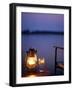 Gin and Tonic by the Light of Hurricane Lamp, Looking Out over the Zambezi River, Zambia-John Warburton-lee-Framed Photographic Print