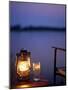 Gin and Tonic by the Light of Hurricane Lamp, Looking Out over the Zambezi River, Zambia-John Warburton-lee-Mounted Photographic Print