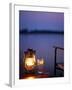 Gin and Tonic by the Light of Hurricane Lamp, Looking Out over the Zambezi River, Zambia-John Warburton-lee-Framed Photographic Print