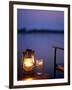 Gin and Tonic by the Light of Hurricane Lamp, Looking Out over the Zambezi River, Zambia-John Warburton-lee-Framed Photographic Print