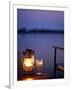 Gin and Tonic by the Light of Hurricane Lamp, Looking Out over the Zambezi River, Zambia-John Warburton-lee-Framed Photographic Print