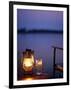 Gin and Tonic by the Light of Hurricane Lamp, Looking Out over the Zambezi River, Zambia-John Warburton-lee-Framed Photographic Print