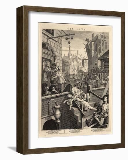 Gin Lane (Beer Street and Gin Lane), 1751-William Hogarth-Framed Giclee Print