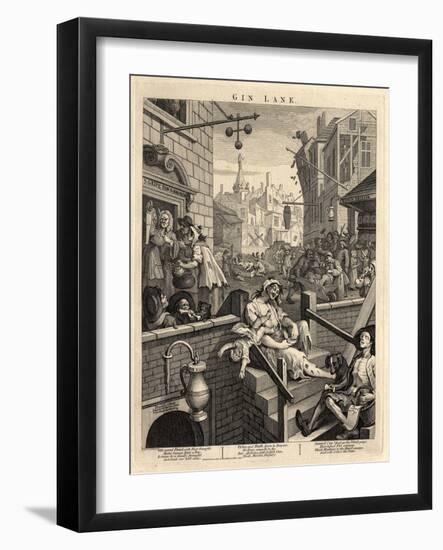 Gin Lane (Beer Street and Gin Lane), 1751-William Hogarth-Framed Giclee Print