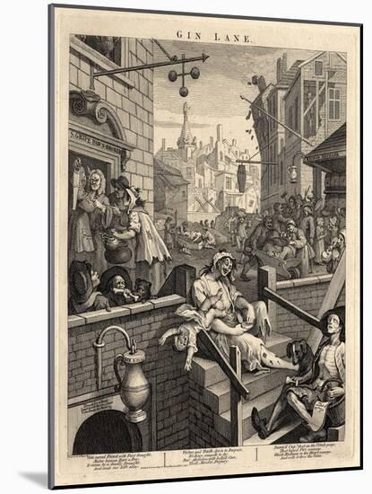 Gin Lane (Beer Street and Gin Lane), 1751-William Hogarth-Mounted Giclee Print