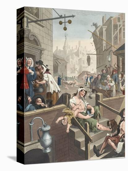 Gin Lane, Illustration from 'Hogarth Restored: the Whole Works of the Celebrated William Hogarth,…-William Hogarth-Stretched Canvas