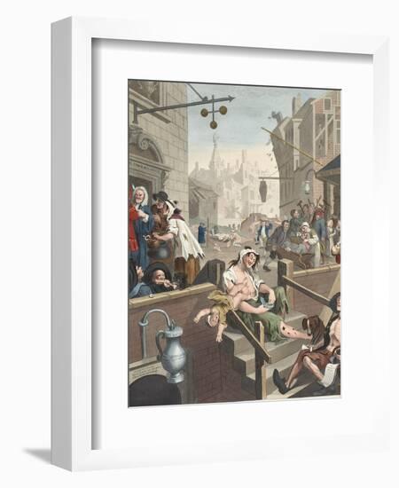 Gin Lane, Illustration from 'Hogarth Restored: the Whole Works of the Celebrated William Hogarth,…-William Hogarth-Framed Giclee Print