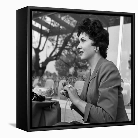 Gina Lollobrigida at the Table of a Bar-null-Framed Stretched Canvas