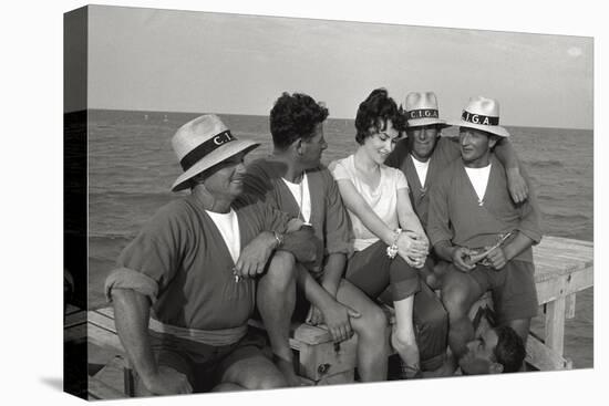 Gina Lollobrigida on the Seashore with Lifeguards-null-Stretched Canvas