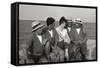Gina Lollobrigida on the Seashore with Lifeguards-null-Framed Stretched Canvas