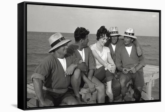 Gina Lollobrigida on the Seashore with Lifeguards-null-Framed Stretched Canvas