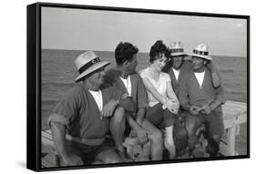 Gina Lollobrigida on the Seashore with Lifeguards-null-Framed Stretched Canvas