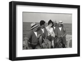 Gina Lollobrigida on the Seashore with Lifeguards-null-Framed Premium Photographic Print