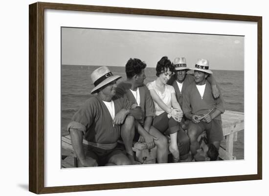 Gina Lollobrigida on the Seashore with Lifeguards-null-Framed Photographic Print