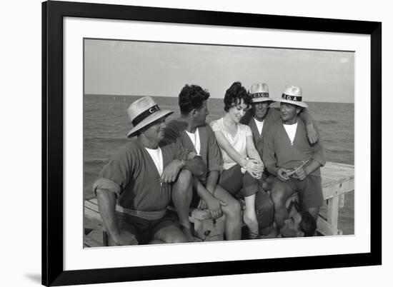 Gina Lollobrigida on the Seashore with Lifeguards-null-Framed Photographic Print