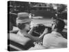 Gina Lollobrigida Taking a Driving Lesson-Peter Stackpole-Stretched Canvas