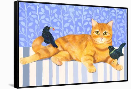 Ginger Cat and Blackbirds-Isabelle Brent-Framed Stretched Canvas