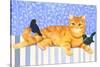 Ginger Cat and Blackbirds-Isabelle Brent-Stretched Canvas