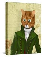 Ginger Cat in Green Coat-Fab Funky-Stretched Canvas