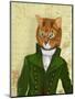 Ginger Cat in Green Coat-Fab Funky-Mounted Art Print