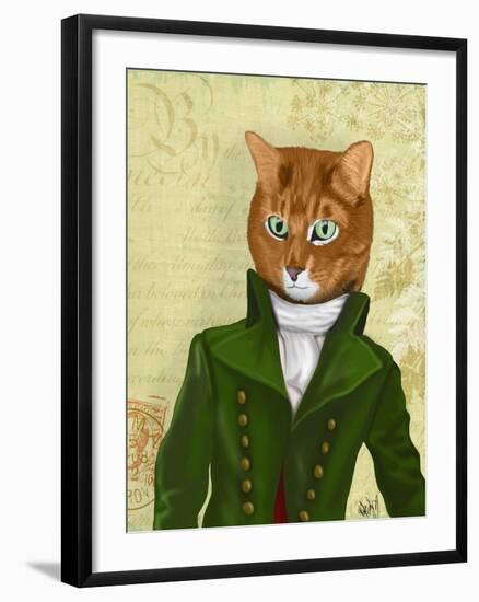 Ginger Cat in Green Coat-Fab Funky-Framed Art Print