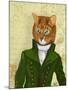 Ginger Cat in Green Coat-Fab Funky-Mounted Art Print