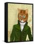 Ginger Cat in Green Coat-Fab Funky-Framed Stretched Canvas