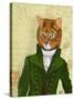 Ginger Cat in Green Coat-Fab Funky-Stretched Canvas
